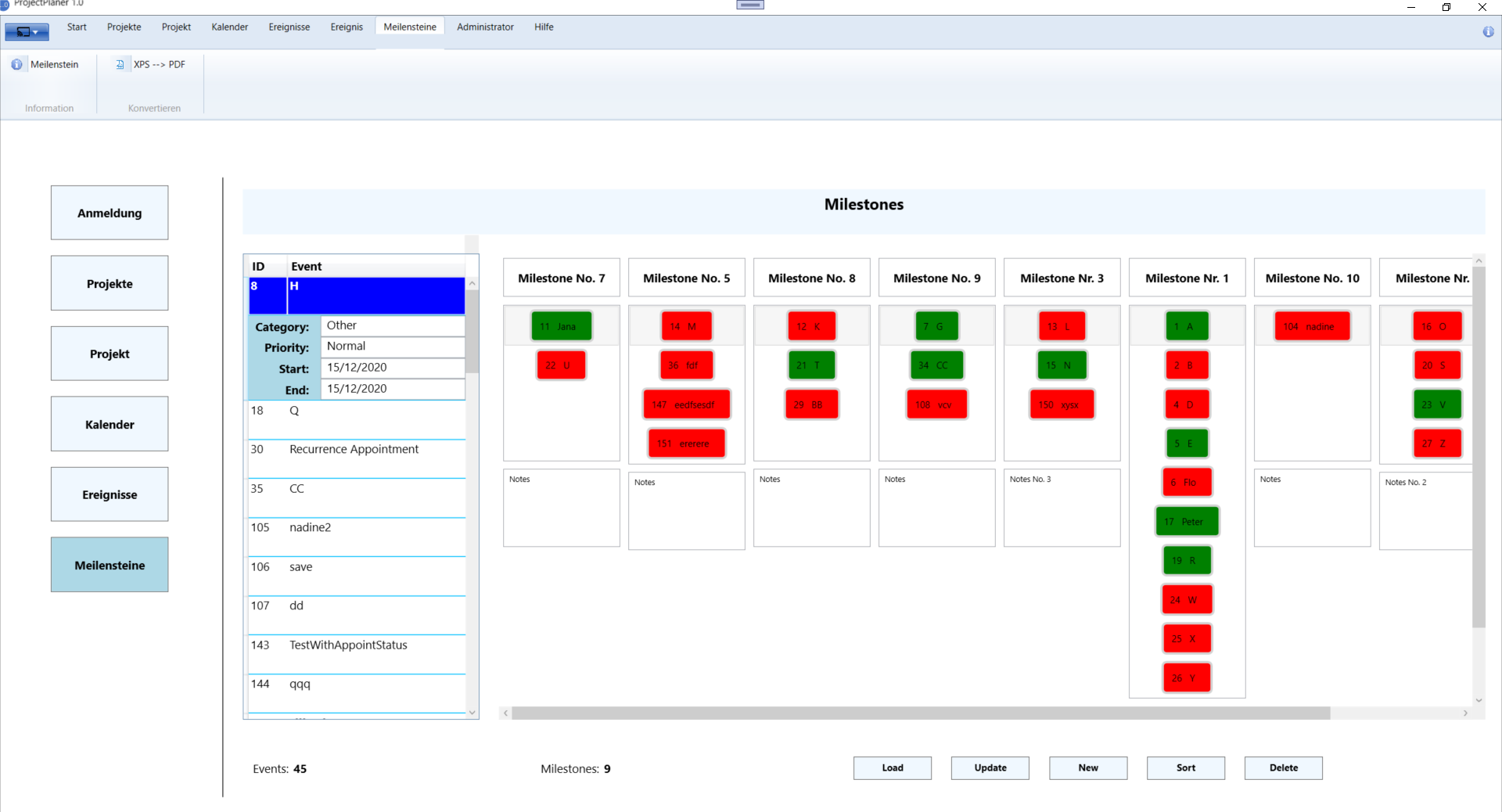 ProjectPlaner 1.0 - Meilensteine