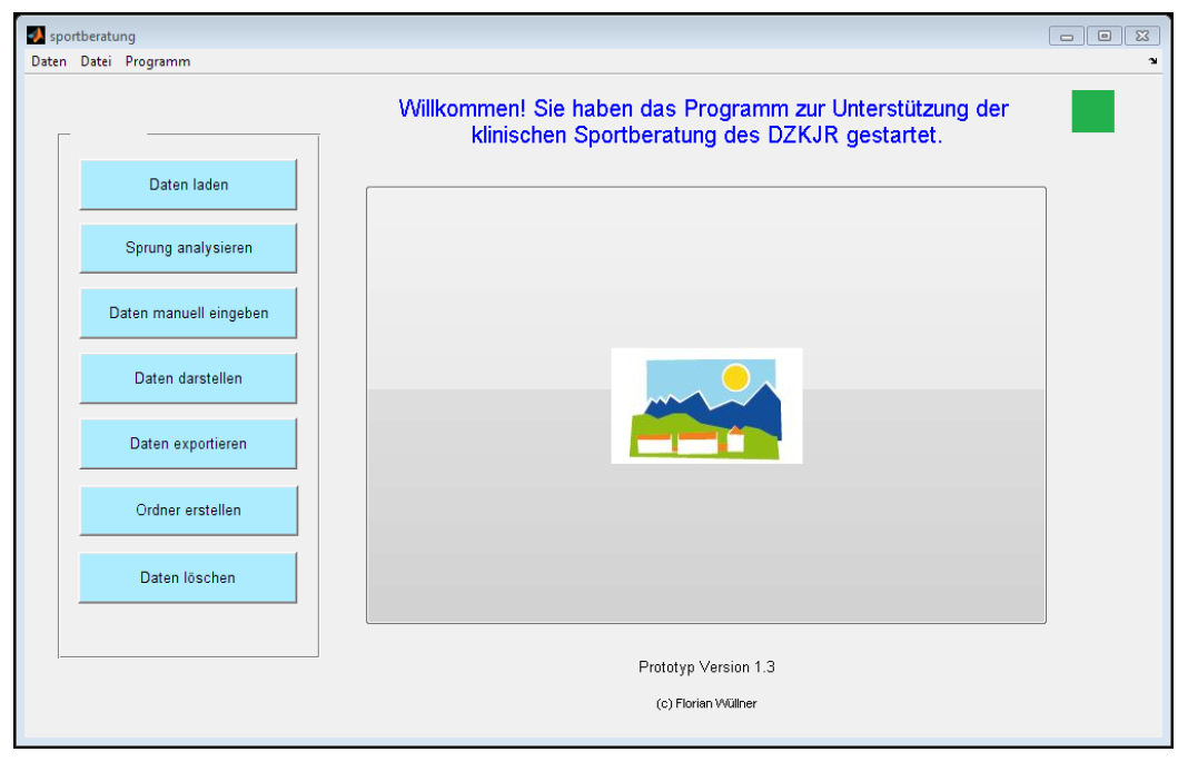 Software für individualisierte Sportberatungen - Screenshot vom Startfenster